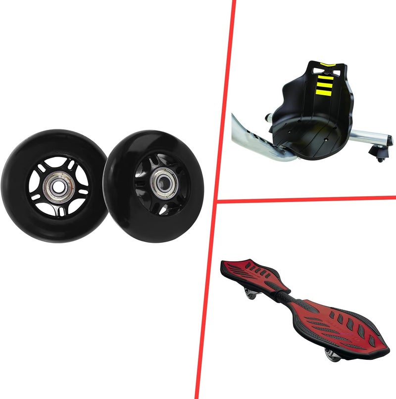 KAMIER Ripstick 68mm x 24mm Wheel Replacement for Razor 360 PowerRider RipRider FlashRider Caster Trike RipStik Ripster Ripsurf Kids Mini CasterBoard Skateboarded Scooter Wheels Parts Black (Set of 2) - Image 2